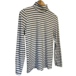 J Crew Feather Jersey Turtleneck White Stripe Size Medium Retail $55 EUC